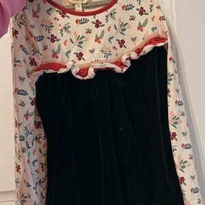 Floral and Velvet Long Sleeve Dress